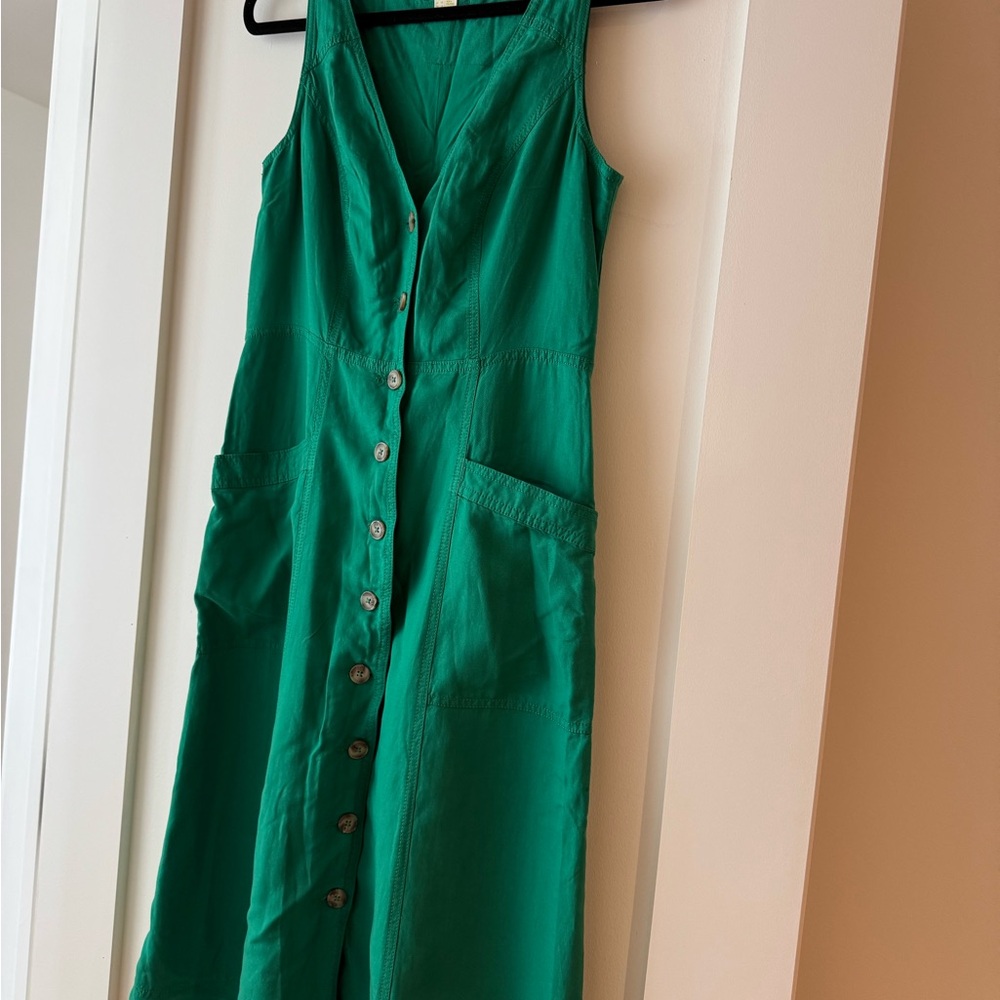 Anthropologie Maeve Vibrant Green Button-Front Midi Dress